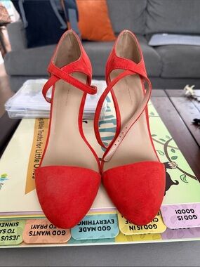 Zara Red Pointed-Toe Ankle-Strap Heels
